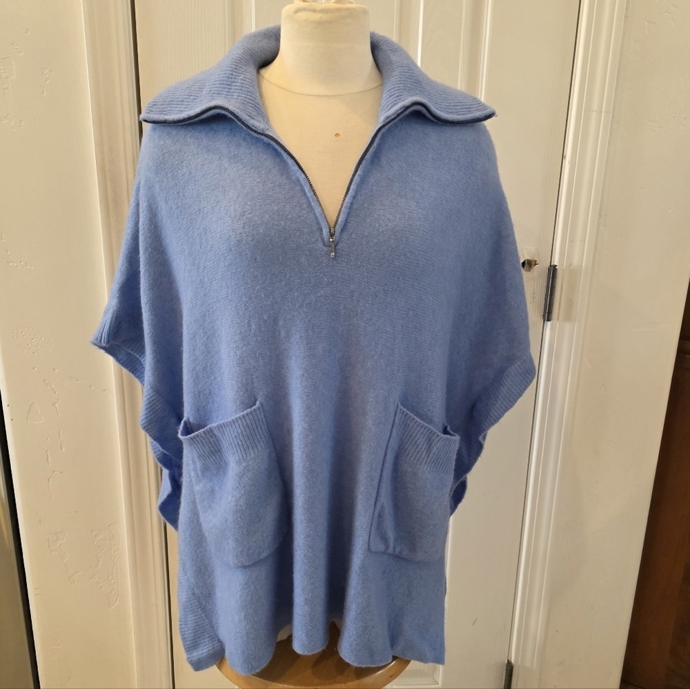 Anthropologie CHARLI Annina Quarter Zip Poncho Sweater Blue XS / S